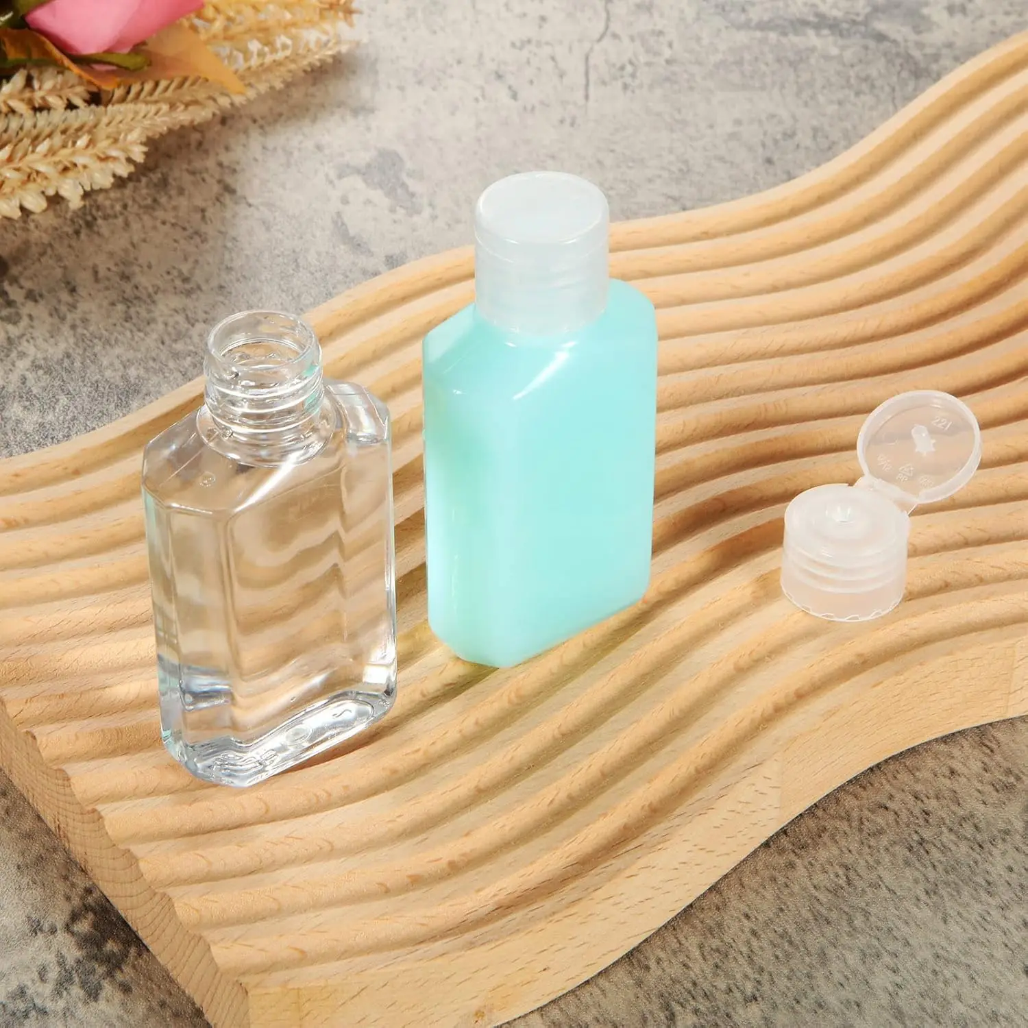40 Stück 60ML Nachfüllbare Plastik-Reiseflaschen mit Auslaufsicherem Klappverschluss, Langlebige Behälter für Handdesinfektionsmittel, Toilettenartikel, Körperseife – Detail 5