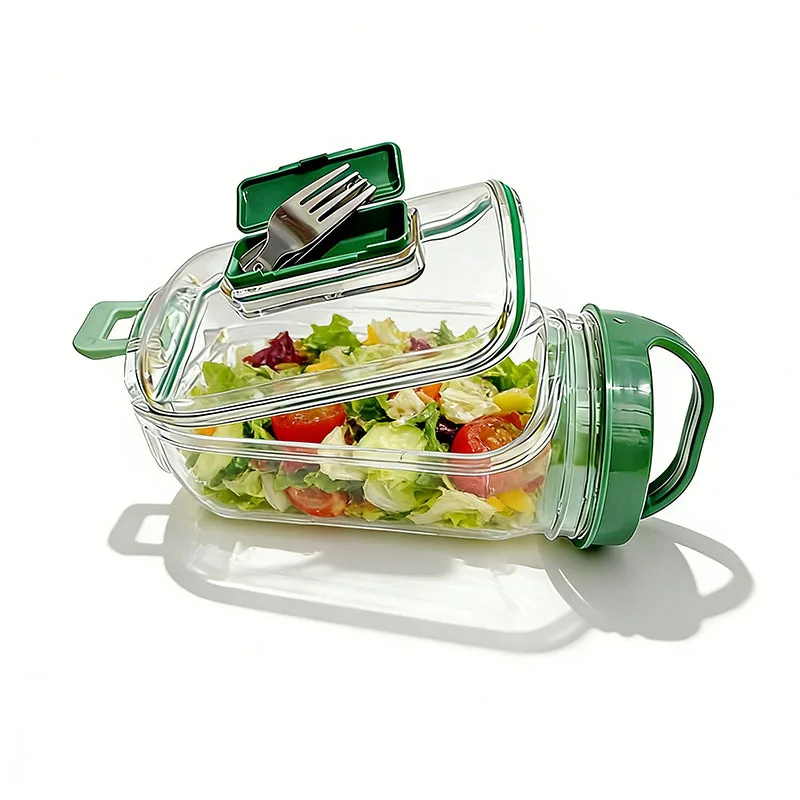 Salad Pod Mason Jar Side Opening Leakproof Vertical Layer On the Go Salad Jar, Salad Container with Separate Dressing Compartmen