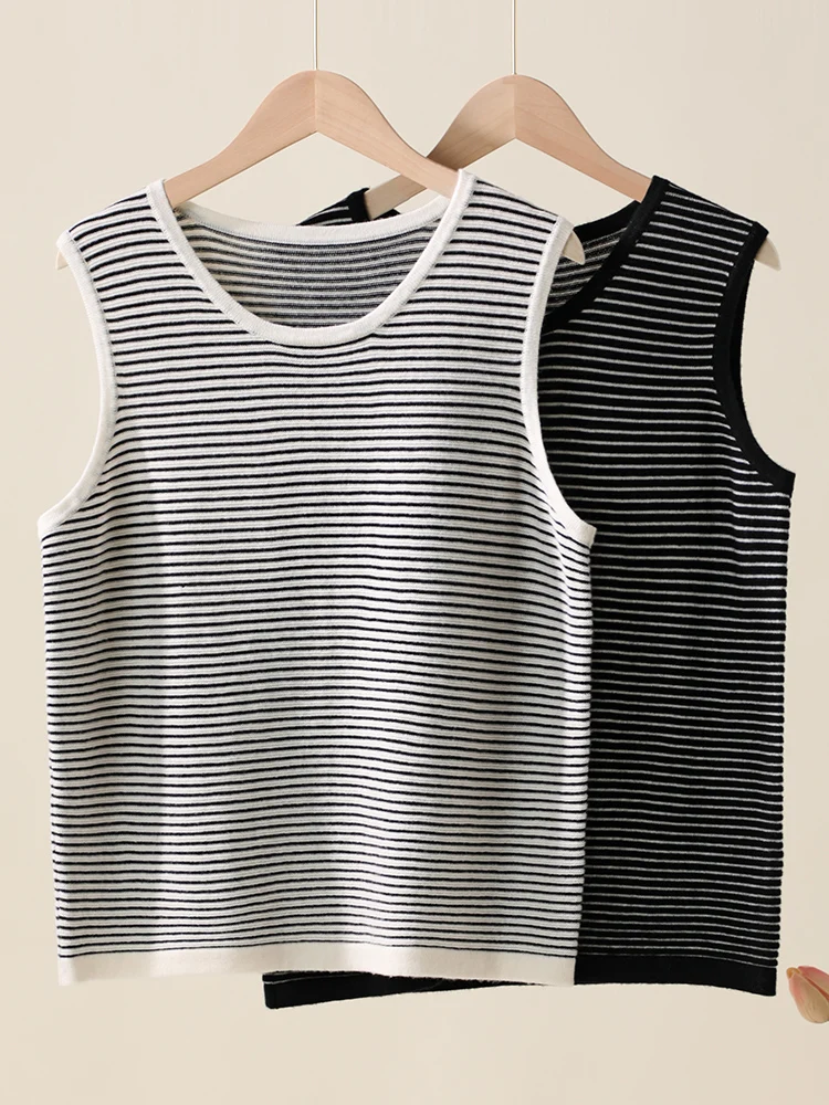 

Осень-зима, новый женский свитер из чистой шерсти, круглый вязаный жилет Ne Svel в полоску с подплечниками, повседневная мода