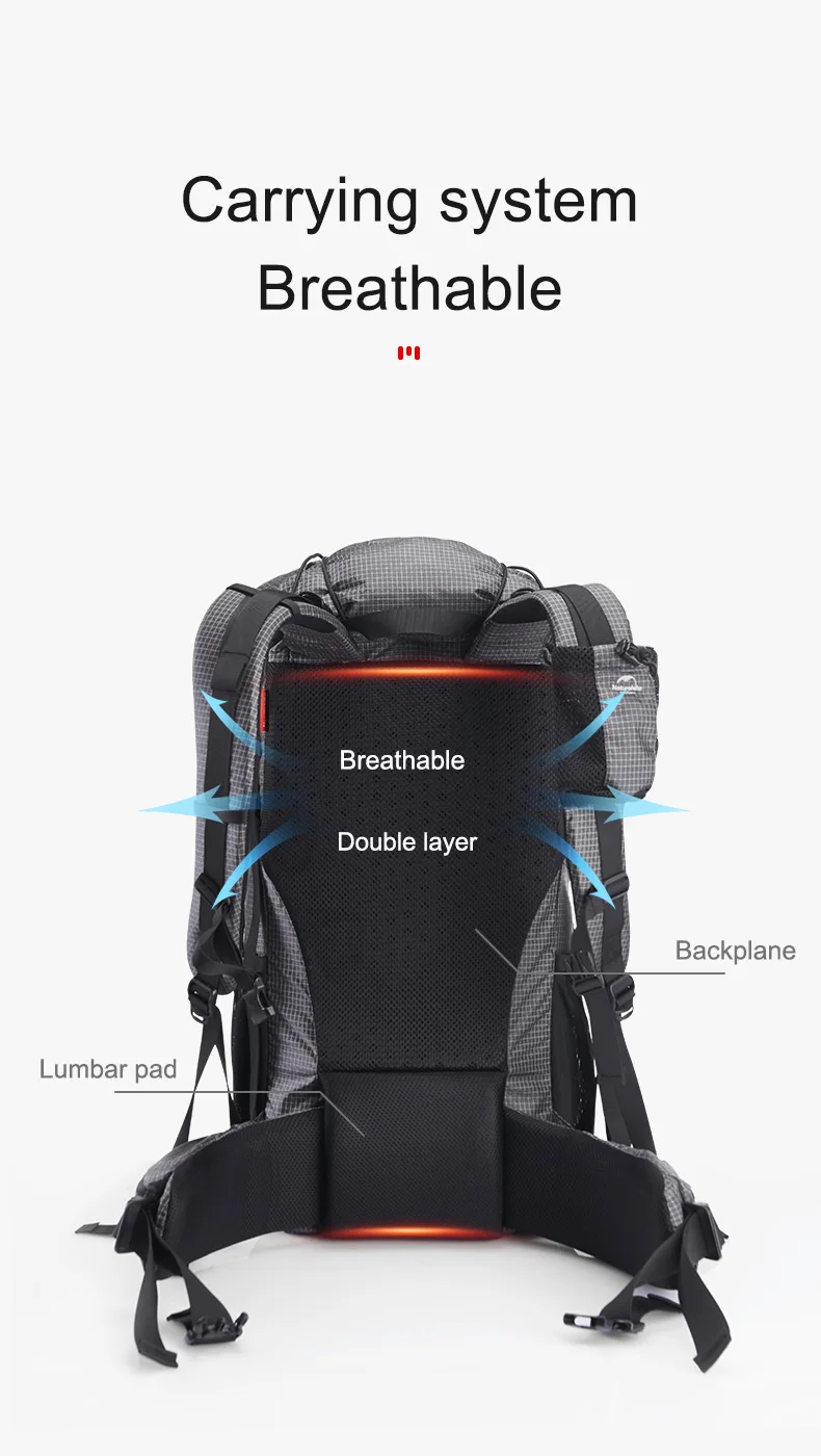 Naturehike Wanderrucksack 60+5L Große Kapazität Rock Series 2.0 Outdoor-Sporttasche Camping Klettern Reise Wasserdichter Rucksack – Detail 4