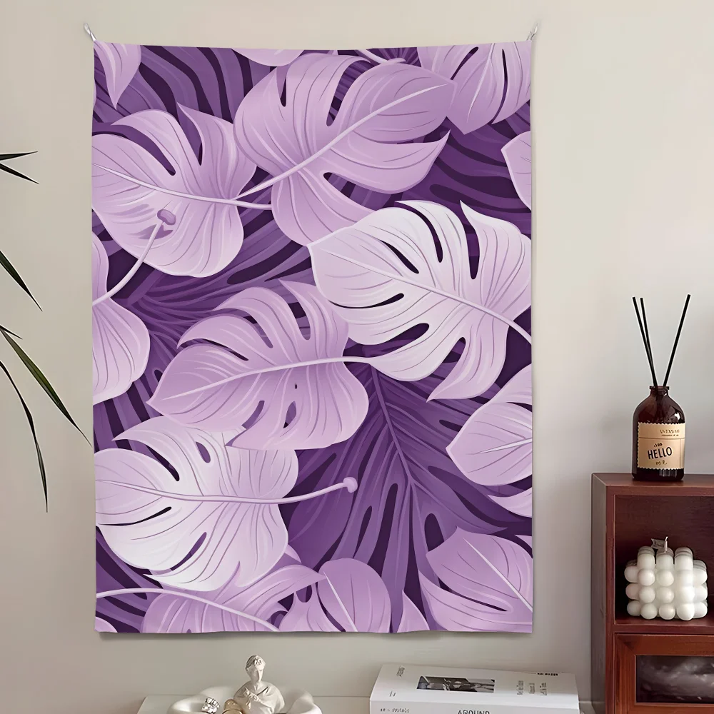 Purple Tropical Leaves Modern Art Tapestry Perfect For Home&Living Bedroom Decor Wall Art Backdrop Banner