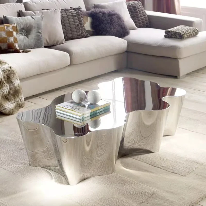 Italian minimalist stainless steel silver glossy coffee table coffee table