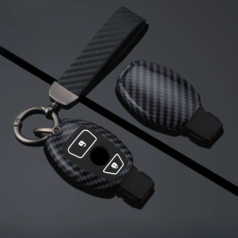 

2 Buttons Carbon Fiber Texture Car Key Case Cover for Mercedes Benz A C E Class Metal Keychain Key Protection Shell