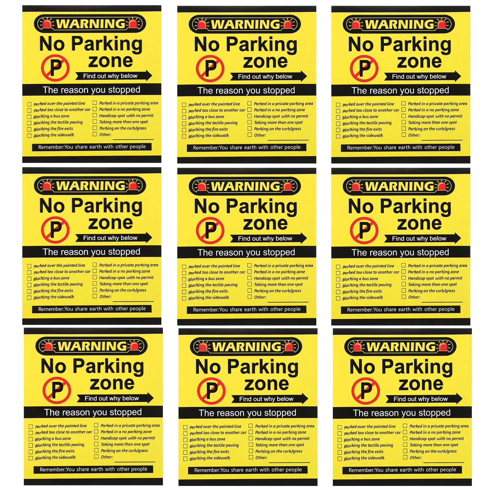 

100Pcs Parking Violation Cards Humorous Funny Warning Notes for Bad Parking Multi Reason Small Road Safety Signs