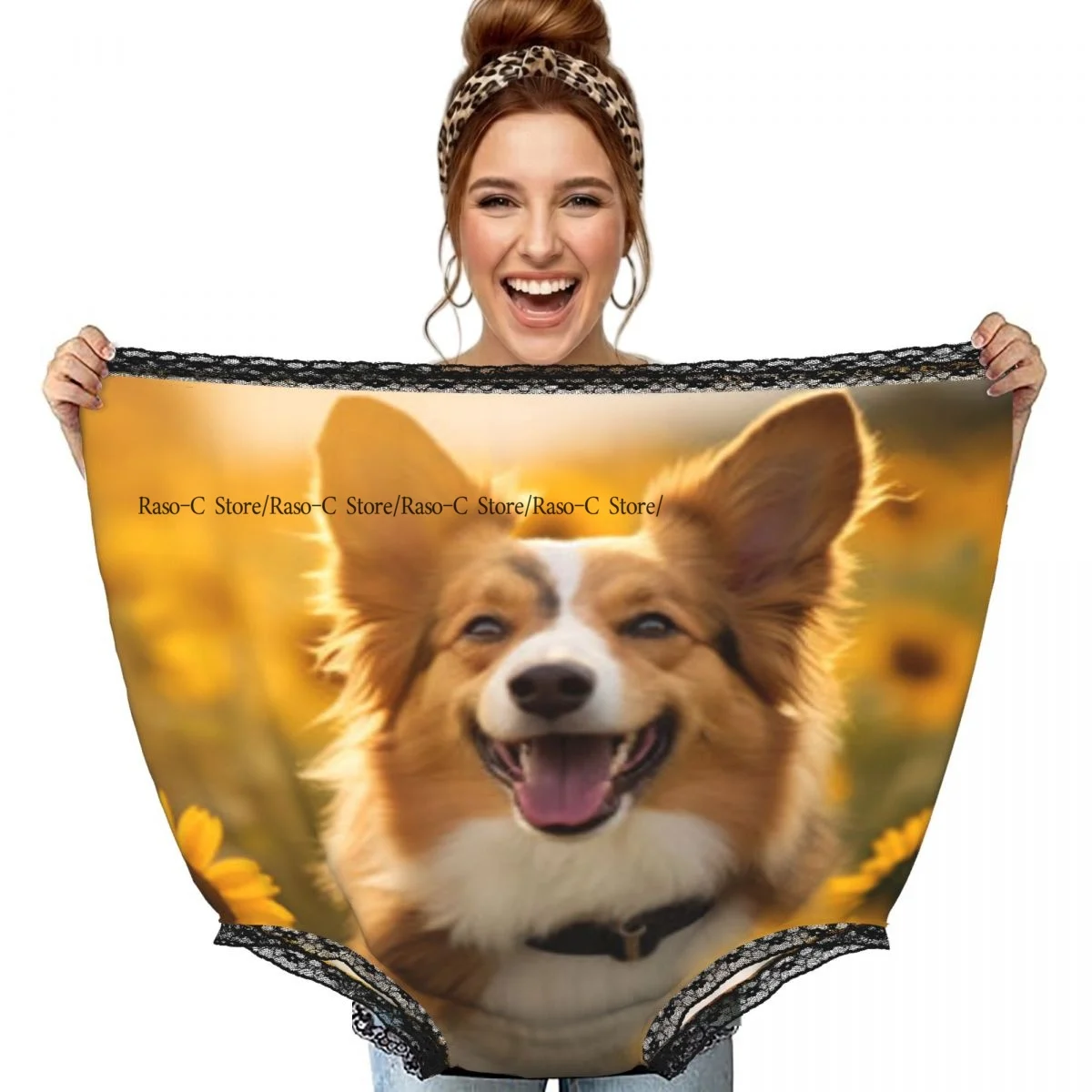 

Cute Welsh Corgi Dog In Sunflower Field Grandma Underwear Interesting Prank Funny Gift Panties