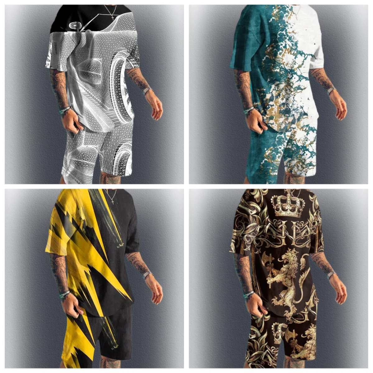 

2025 Summer Men's Hot-selling Fashion Trend Casual 3D Printed Men's Suit Breathable Quick-drying Comfortable T-shirt Shorts