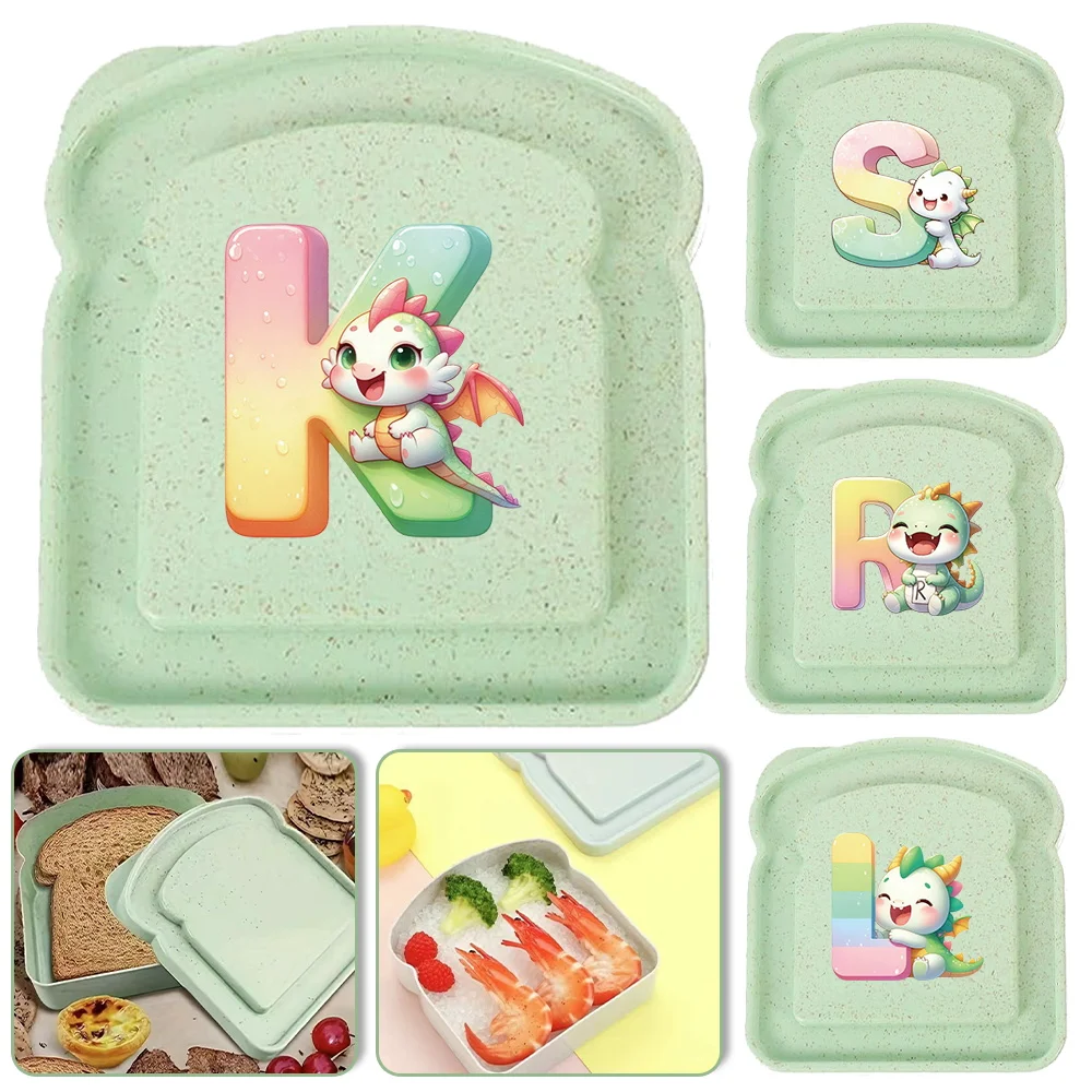 

With Cover Lunch Case Portable Plastics Toast Freshness Preservation Box Cartoon Animal Name 26 Letters Pattern