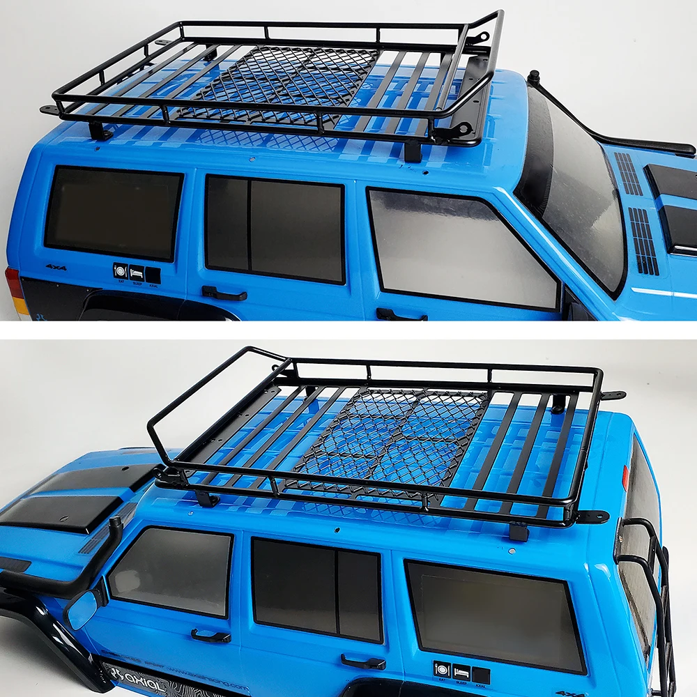 AXSPEED Metal Roof Rack Luggage Carrier with LED Light Bar for 1/10 RC Crawler Axial SCX10 90046 Wrangler Cherokee Parts