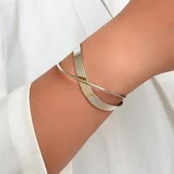 Exquisite Fashion Gold Silver Smooth Wave Double Infinite Twisted Cross Open Bracelet for Women Bangle Wedding Party Jewelry