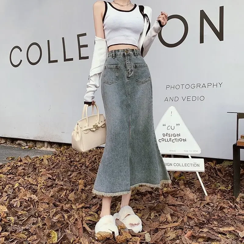 

Blue High Waist Female Jeans Skirts Aesthetic Clothing Sales Chic and Elegant Streetwear Y2k Vintage Luxury Women's Denim Skirt