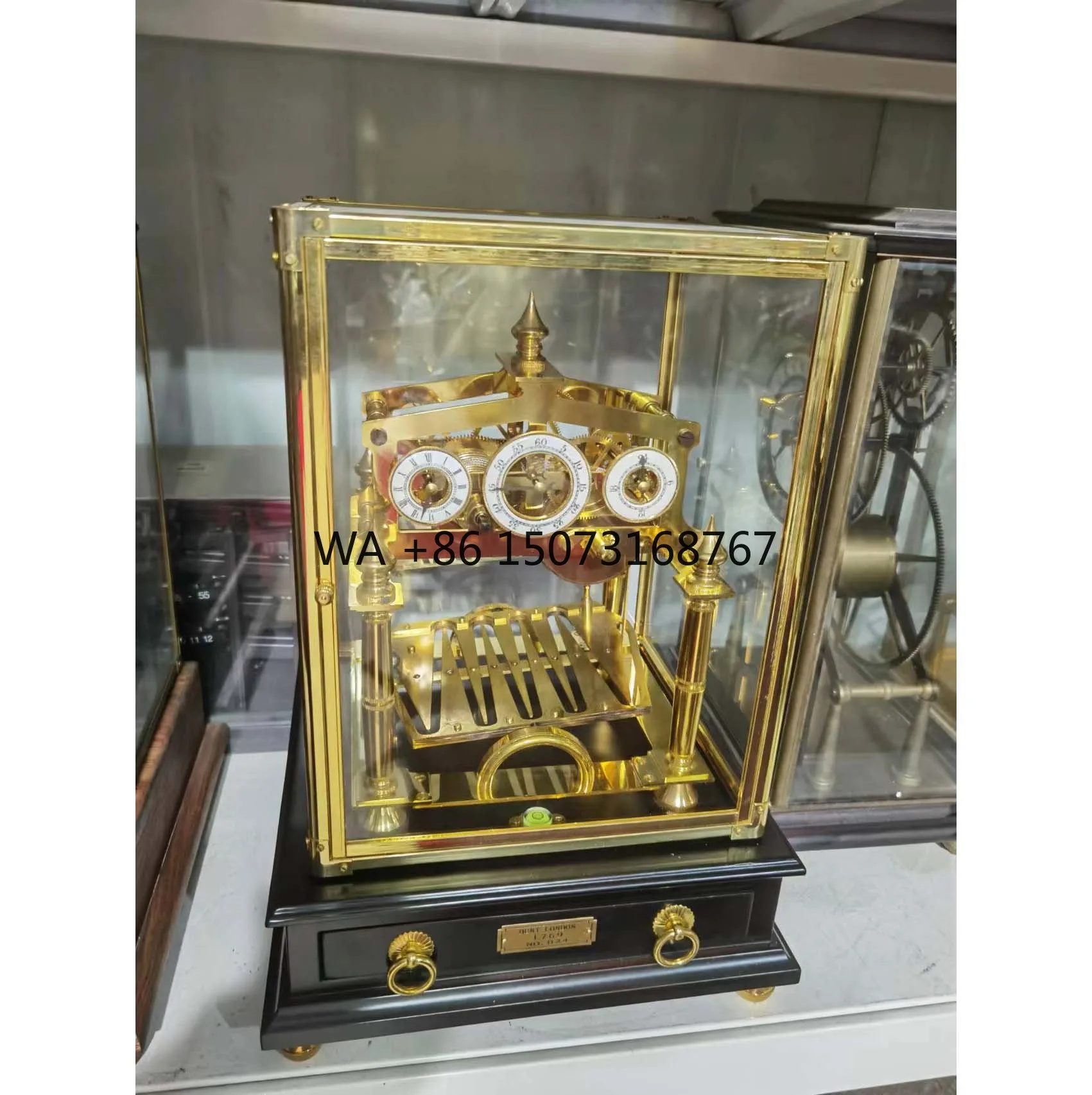 

Имитация из 17 Парижа, позолоченная полированная латунь 24 карата, дешевые механические настольные часы Congreve's Rolling Ball 12 s, 3 циферблаты, 5 ручек