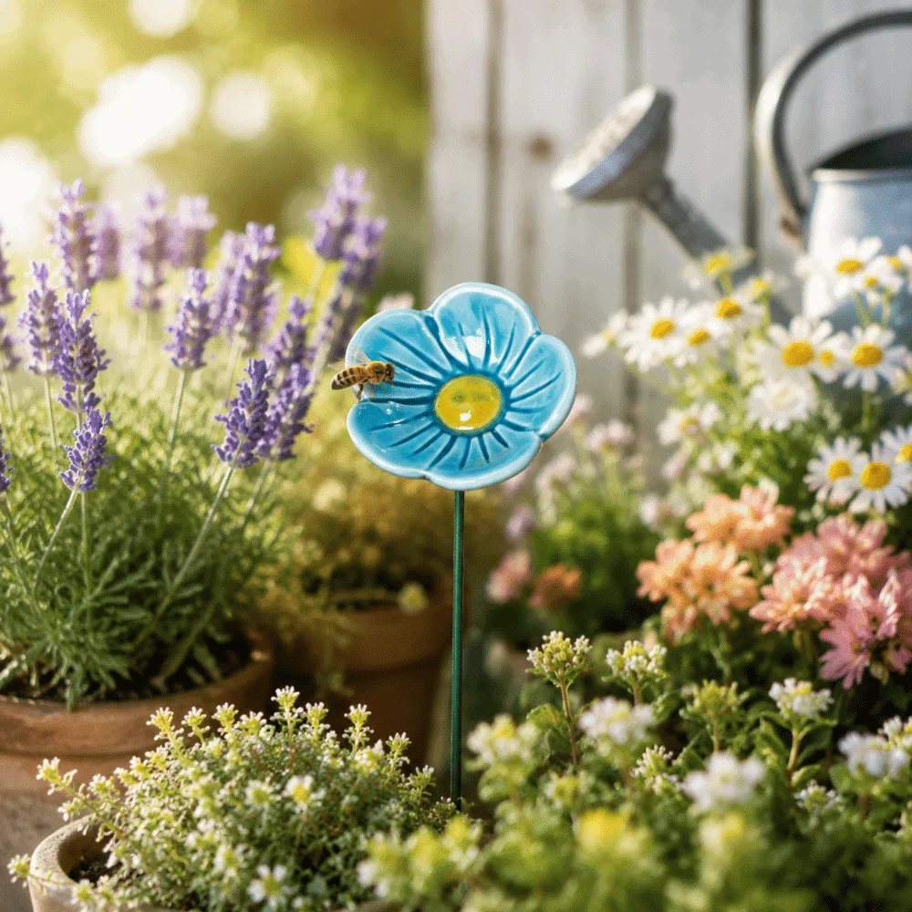 3pcs Colorful Bee Butterfly Water Dispenser Garden Decoration DIY Bee Watering Station Gifts Ceramic Artificial Flower