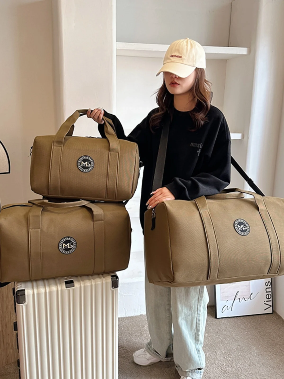 

ex Легкая дорожная сумка большой емкости, ручная сумка для хранения одежды Lage, дорожная сумка через плечо с тягой из бычьей ткани