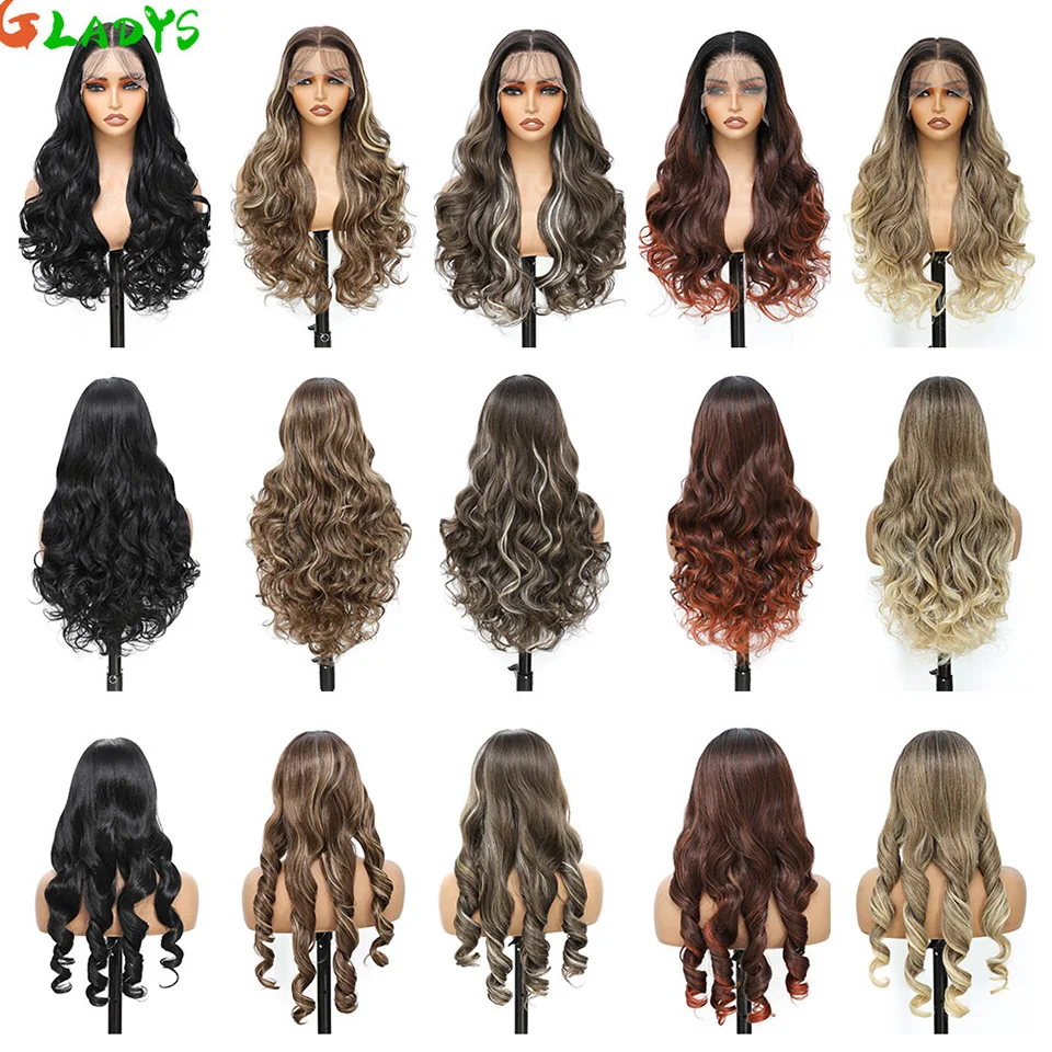 13x4 Body Wave Transparante Kant Voor Vrouwen Ombre Kleur Cosplay Pruiken Synthetisch Haar Pruiken Hoge Temperatuur Vezel pruiken