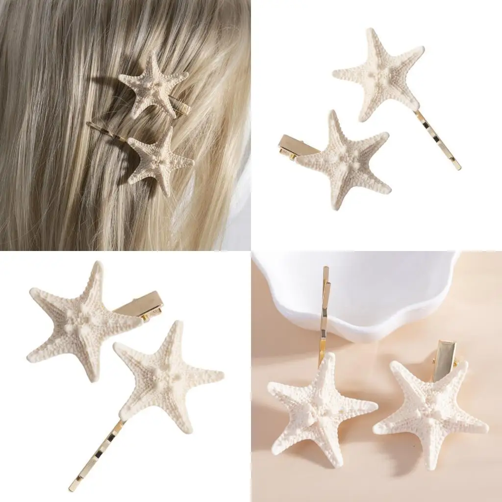 31BB 1 Set Unique Natural Sea Star Hairpin Ocean Theme Holiday Hair Decoration