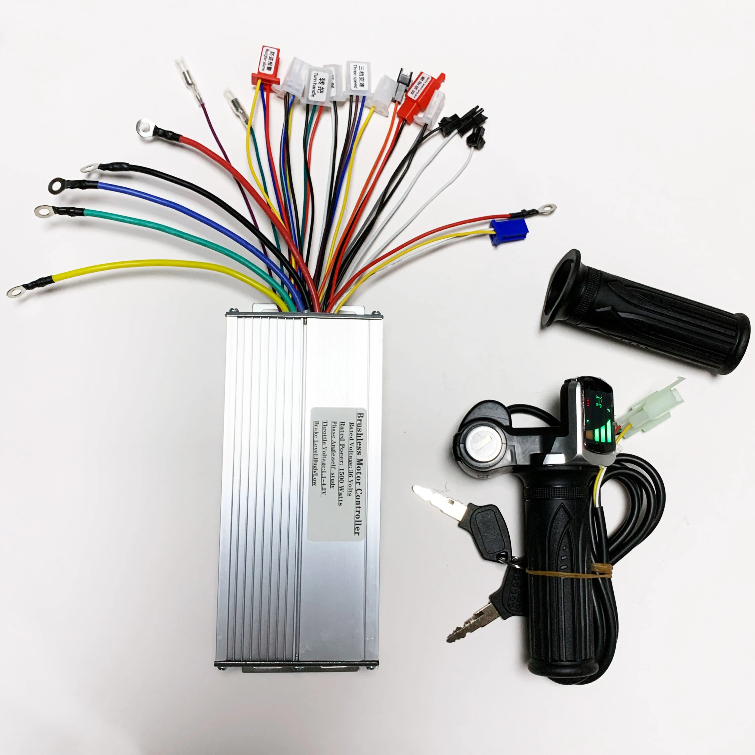 

36v 1500w 40a brushless motor controller 15 mosfet with battery indicator throttle handle set for electric bicycles and scooters