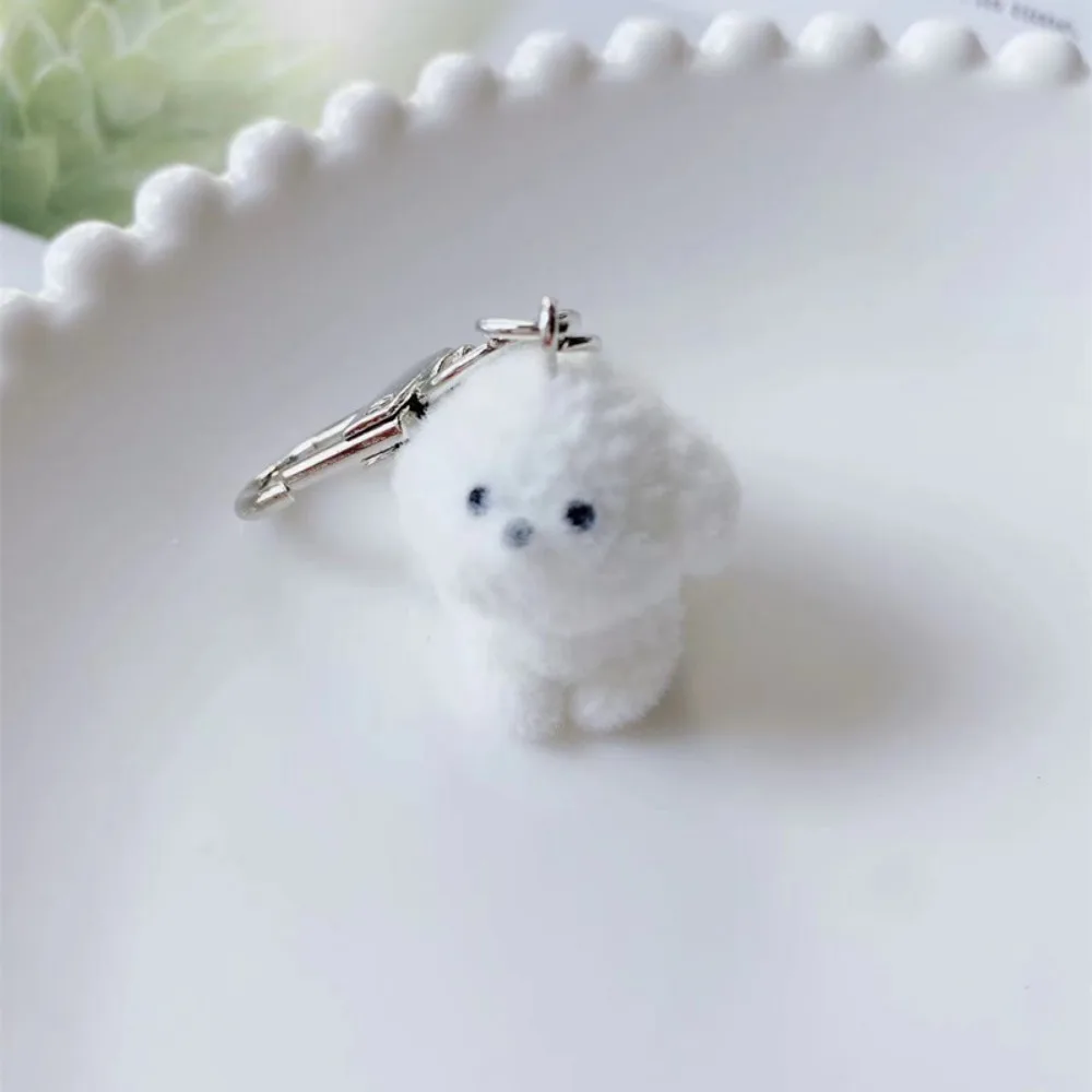 Cute Cartoon Puppy Dog Keychain Pendant Keyring Animal Resin 3D Flocking Backpack Bag Ornament Decorative Accessories