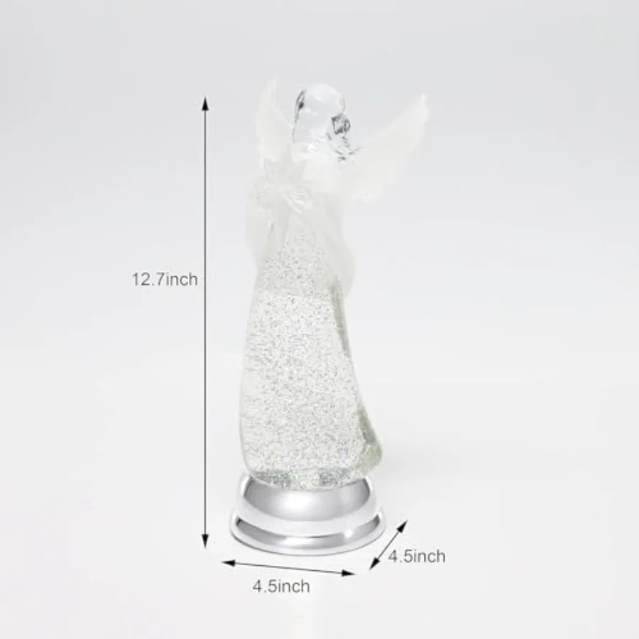 Christmas Angel Snow Globe Water Spinner LED Light Battery Operated Glitter Angel Figurine 12.8