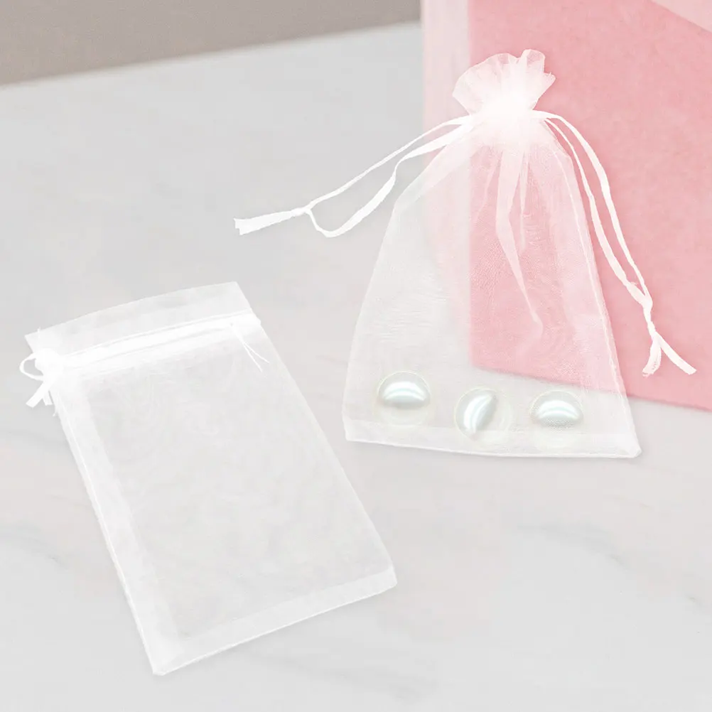 

50pcs Gift Bags 8x10cm White Sheer Organza Drawstring Small Jewelry Pouch for Candy Sweet Wedding Party Favors