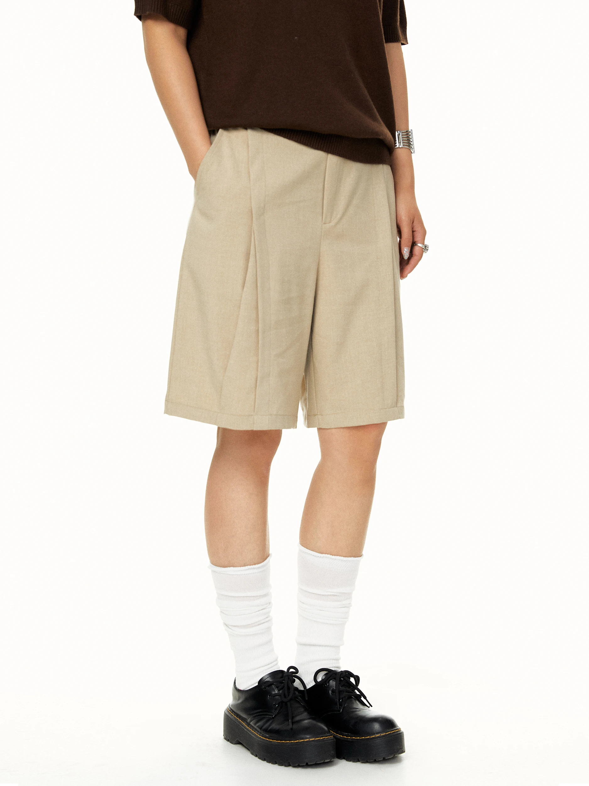 Casual Vintage Loose Wide Leg Five-Point Pants Straight Trendy Versatile Pleated Streetwear Summer Casual Cotton Blend
