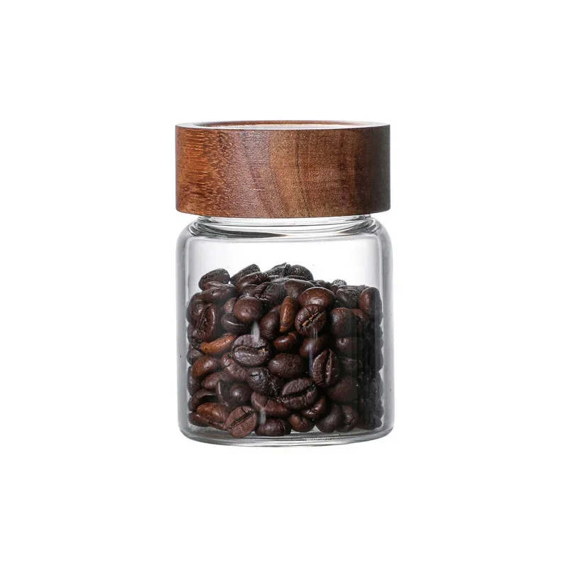 Screw Tight Leak Proof Glass Jar Acacia Wood Lid Transparent Storage Jars Dry Food Snack Candy Sugar Spice Bean Jar 1 Piece