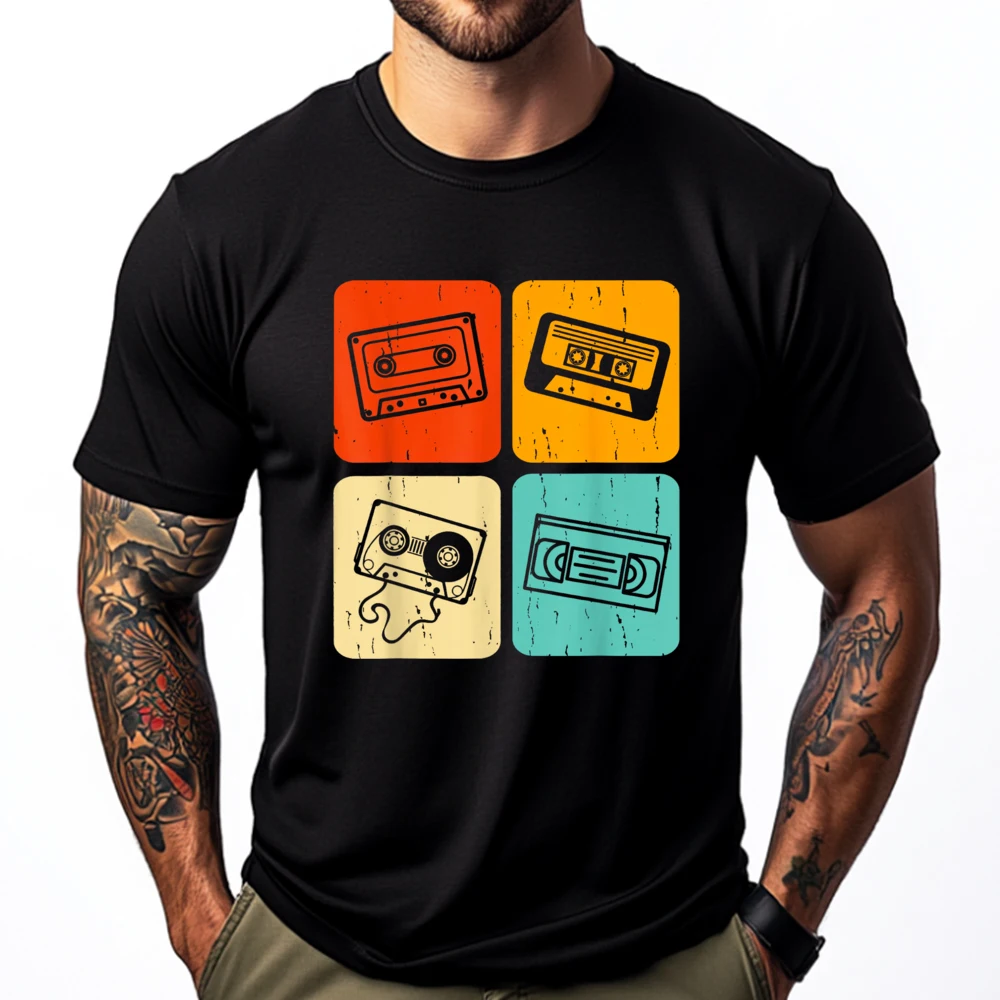 

Cassette Tapes Mixtapes 1980s Radio Music Brand Clothing Men's Clothing Print Tee Shirt Graphic Cotton Short Sleeve