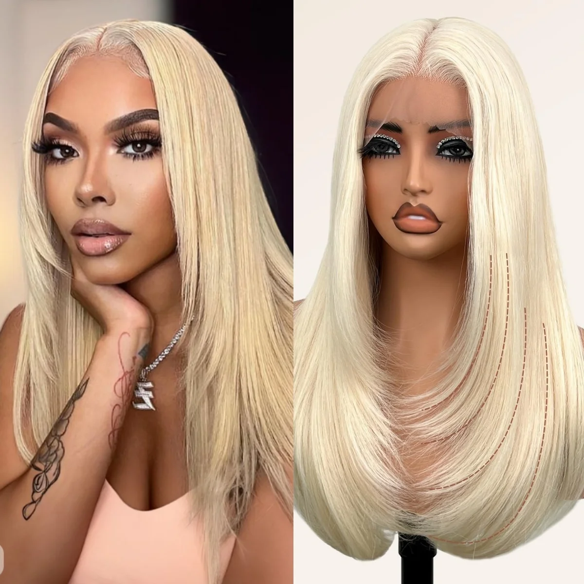 

613 Блондинка Многослойные Парики Фронта Шнурка Прямой 13x4 HD Парик Шнурка Предварительно Сорванный Бесклеевой Синтетический Парик Фронта Шнурка Высокое Качество Косплей