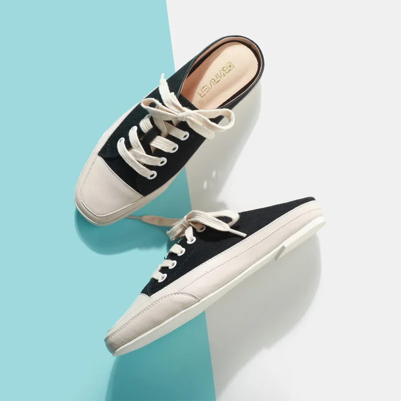 

Новые женские модные тапочки-мюли из канваса, изысканные спортивные повседневные туфли с закрытым носком, дизайнерская обувь для женщин