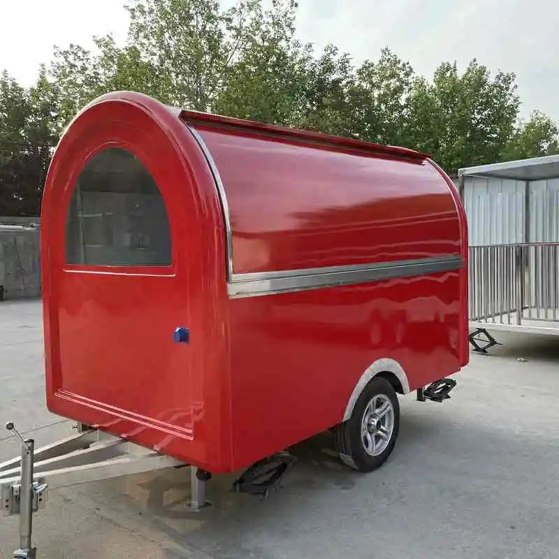 Elegant Curved Design Mobile Coffee Trailer Round Food Cart With Window For Espresso And Juice Sales