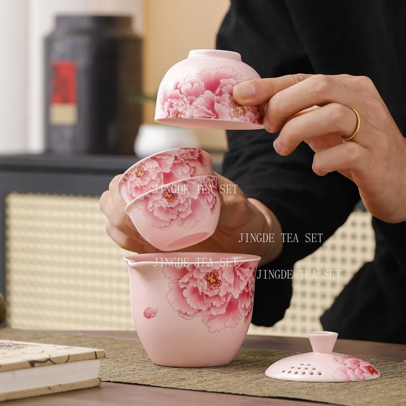 Ru Kiln Travel Tea Set Outdoor Camping Portable Express Cup One Pot Three Cups Kung Fu Tea Set