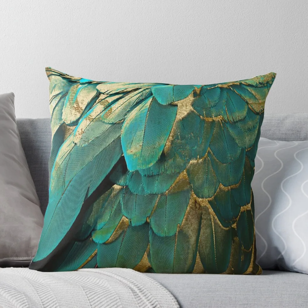 

Feather Glitter Teal and Gold Throw Pillow Christmas Pillow Covers Pillowcase