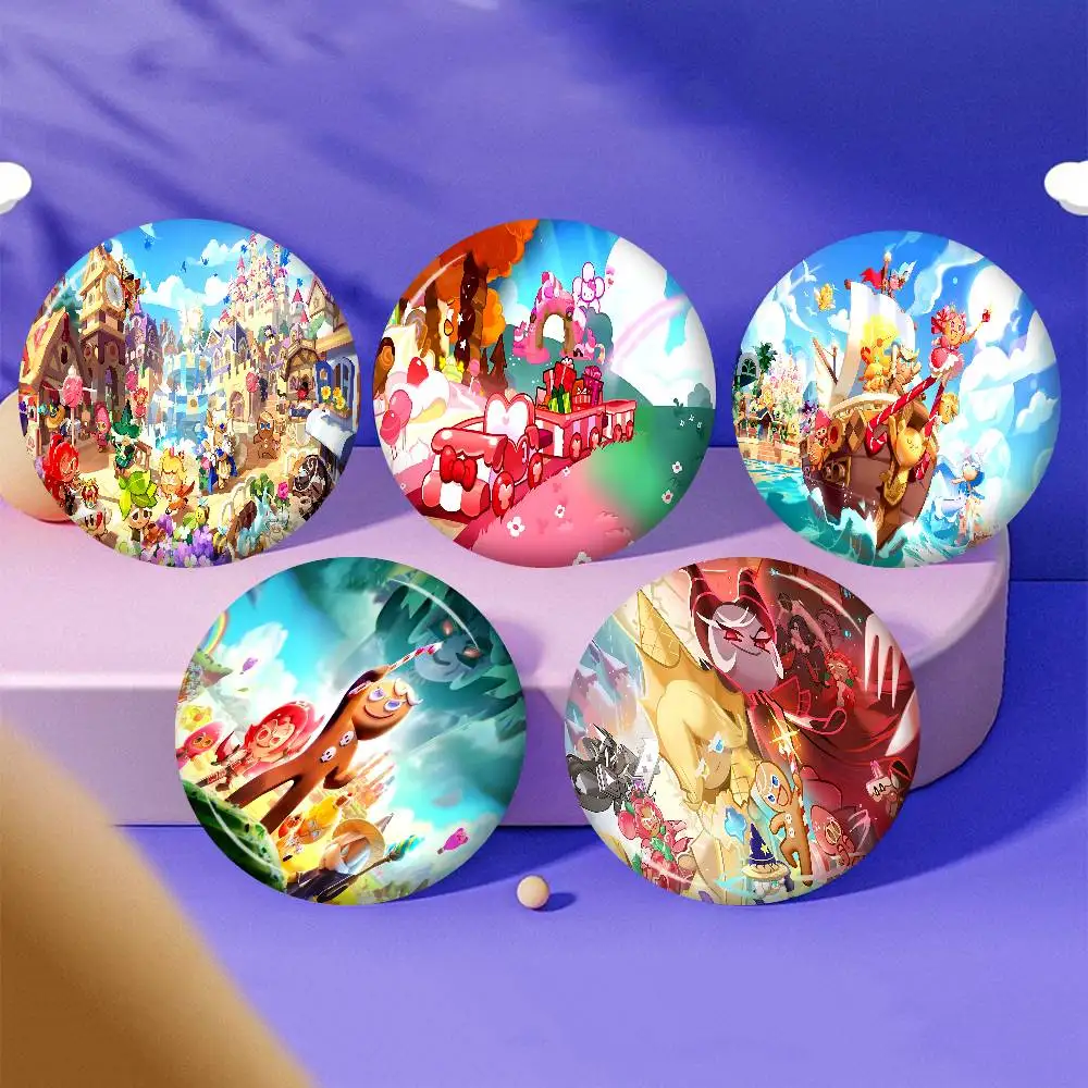Cute C-Cookie Run Kingdom-S Anime Round Button Pins Slogan Creative Brooches Backpack Clothes Decoration Fashion Cartoon Jewelry