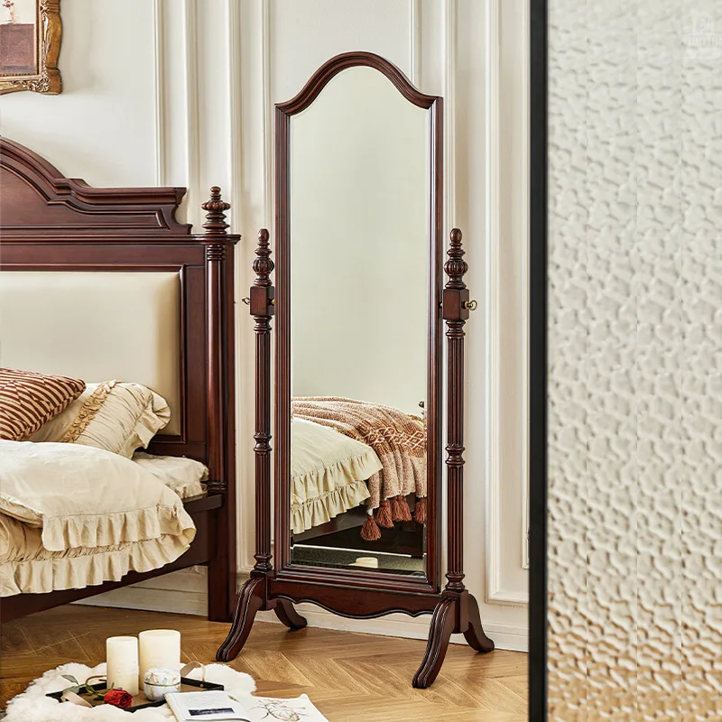 

American solid wood full-length mirror, gold wire full-bedroom vertical full-body dressing