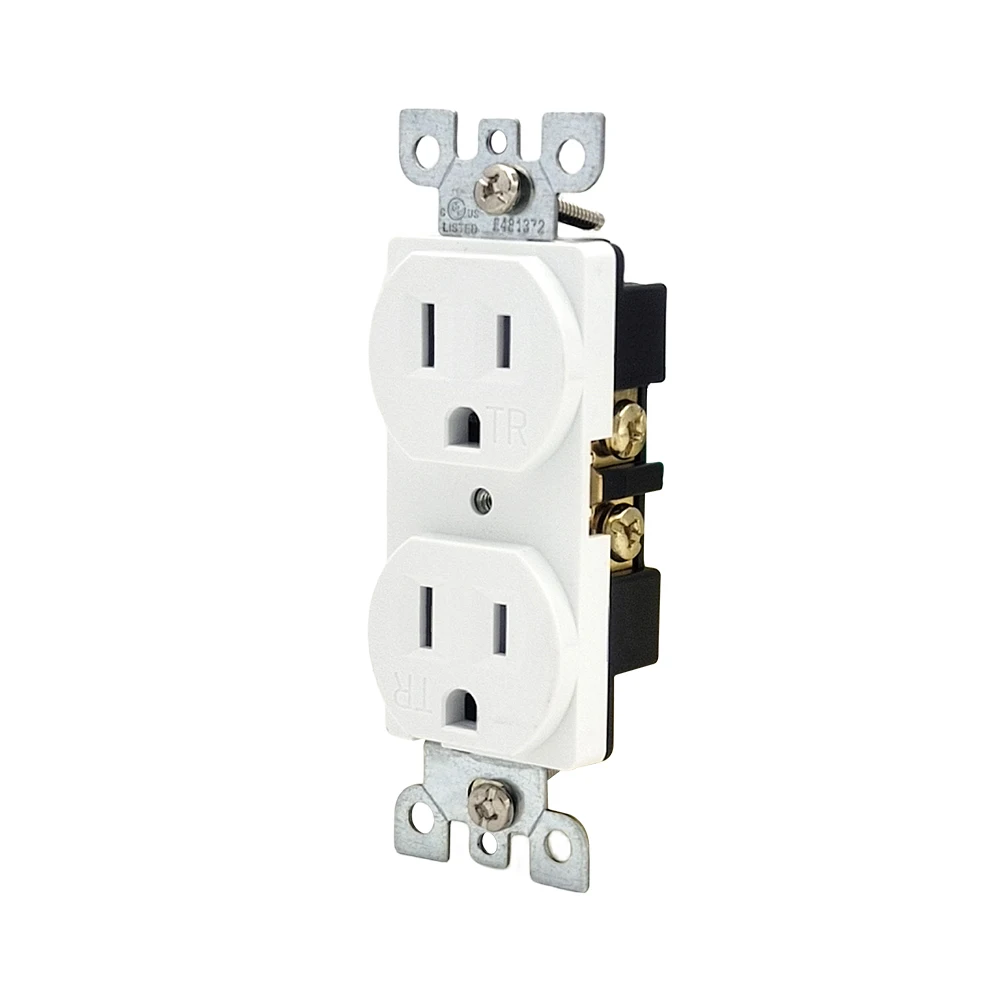 1pc US Wall Outlet, Duplex Receptacle Recessed 3 Prong 15A Electrical Outlet, Universal Size Ideal for Room Office Home Whit FCC