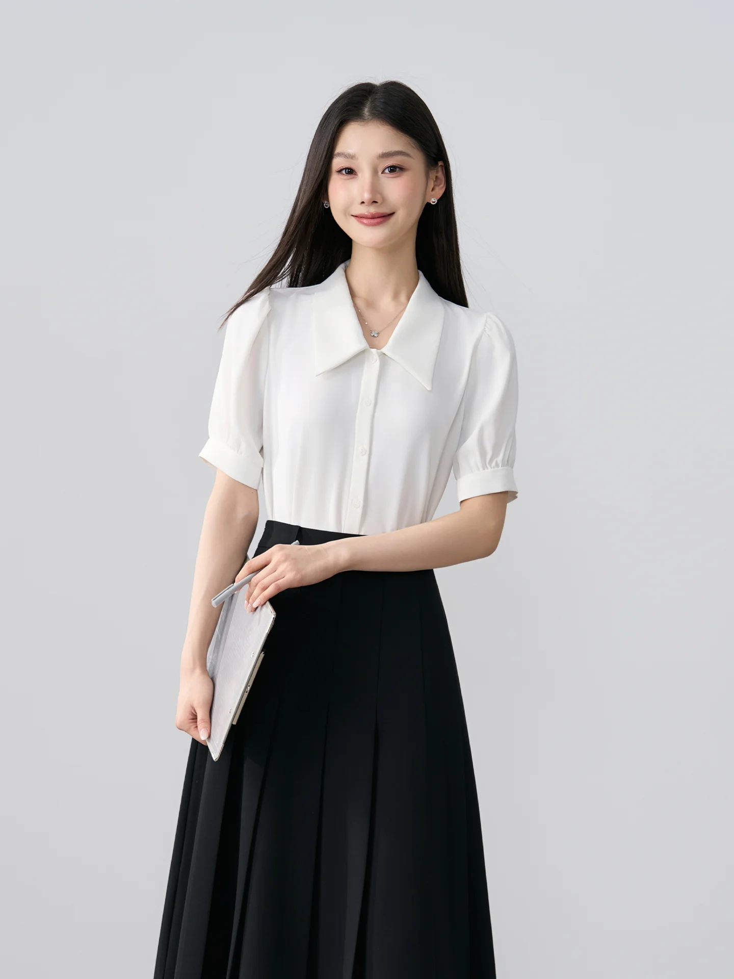 

Berd Miss White Chiffon Short Sleeve Shirt Women's Summer Teacher's Professional Interview Top Fashionable Office Wear
