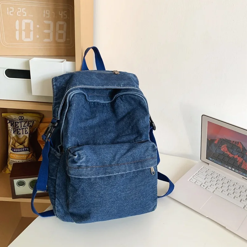 Women's Denim Backpack, Large Capacity Casual Daypack with Multiple Pockets, Vintage Jean Fabric Travel Backpack for Students