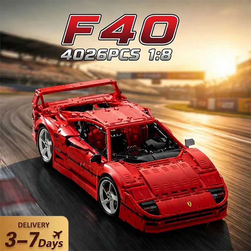 4026 pièces – Voiture de sport rouge technique X001 F40 – Modèle de véhicule sportif en briques – Blocs de construction classiques de course – Jouet à assembler soi-même – Cadeau pour adultes
