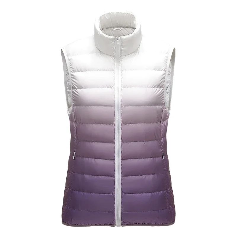 

Winter Women's Down Vest Lined with White Duck Down Lightweight Warm Stand Up Collar Top Outdoor Gradient Sleeveless Jacket New