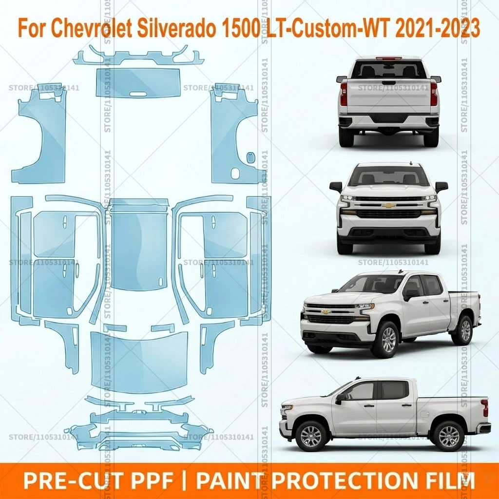

Pre-Cut Paint Protection Film PPF Transparent Bumper Protector Bra Car Film For Chevrolet Silverado 1500 LT-Custom-WT 2021-2023