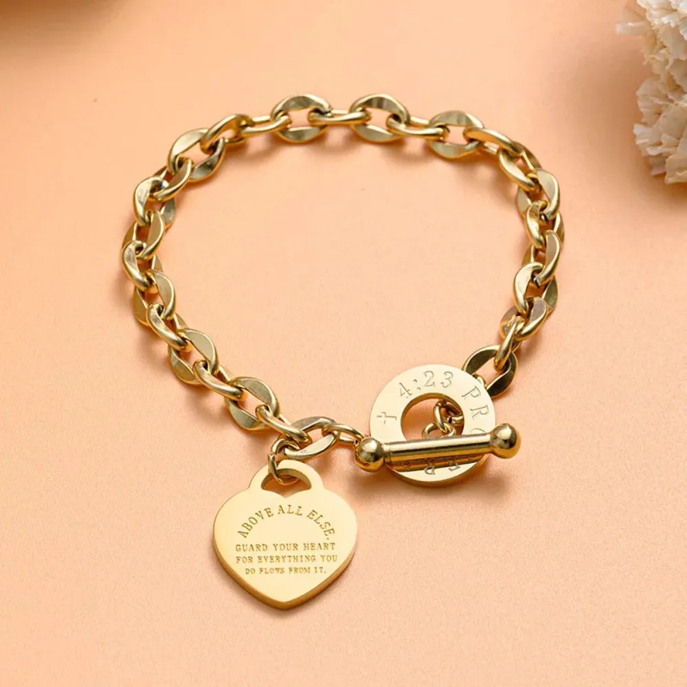 Fashion Heart Charm Bracelet for Women Vintage  Punk Thick Chain Bracelets on Hand 2023 New Jewelry Gift Wholesale