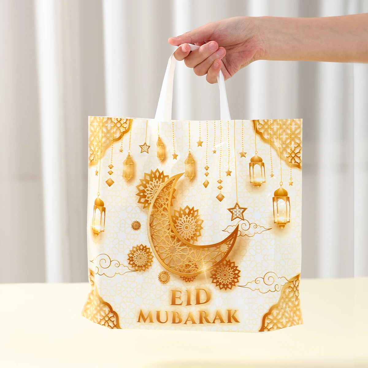 Eid Mubarak Star Moon Plastic Tote Bag Ramadan Kareem Decoration 2025 For Home Islamic Muslim Party Supplies Chandelier Gift Bag