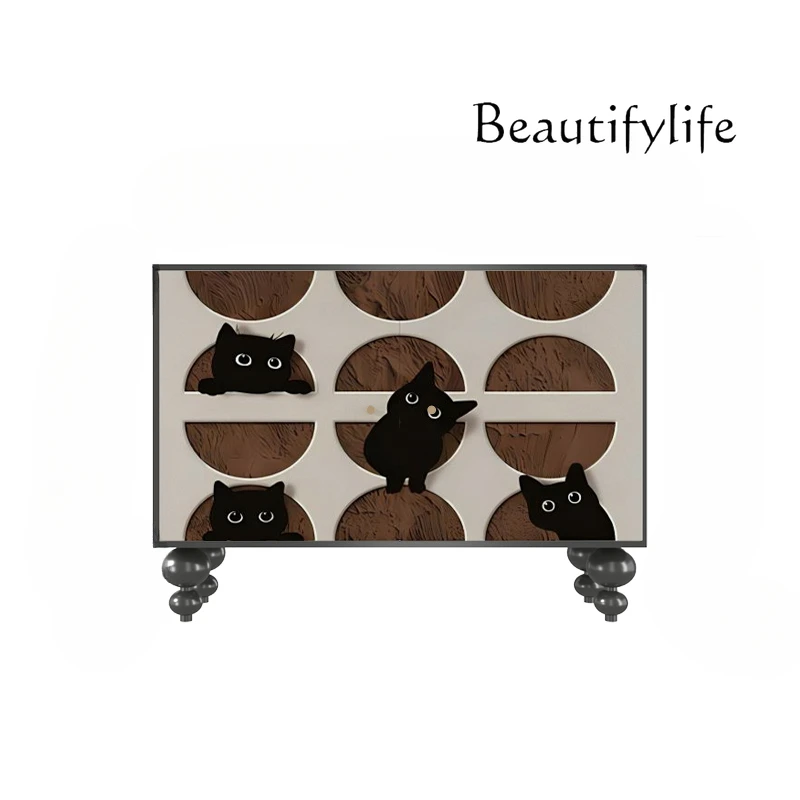 Modern Minimalist Animal Picture Wall Solid Wood Home Integrated Entrance Decoration Household Sideboard Cabinet