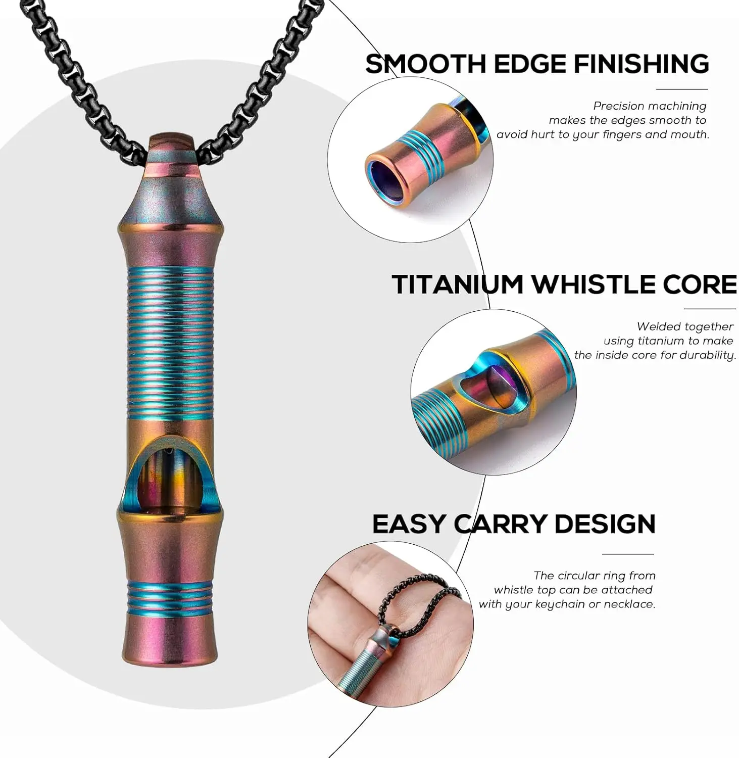 TISUR Titanium Emergency Whistle,EDC Safety Whistles Necklace Loud up to 120db,Survival Whistles for Survival,Hiking