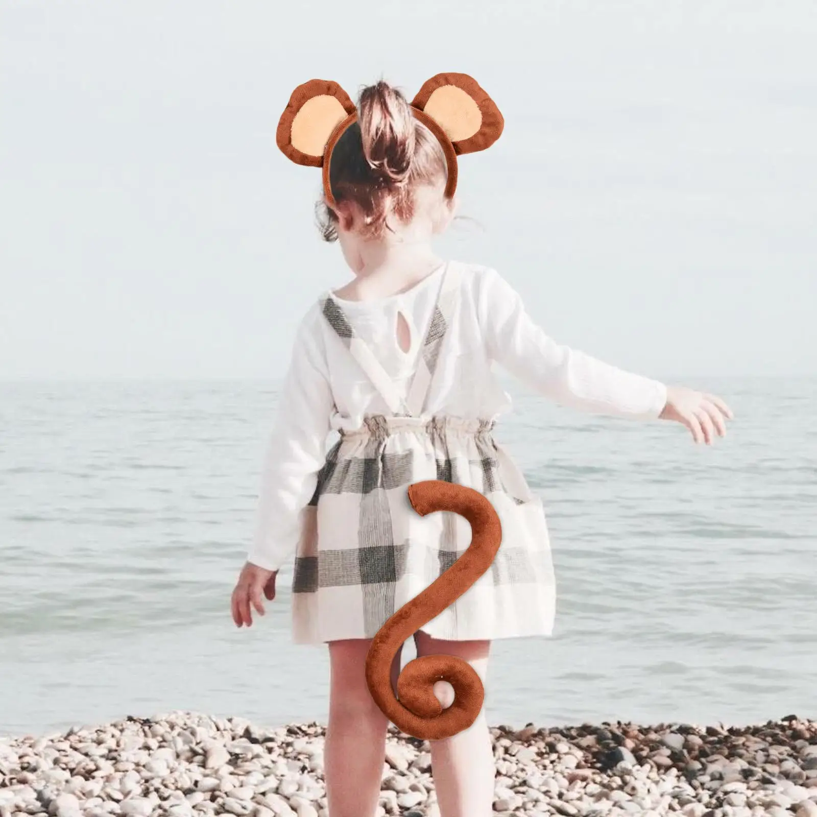 2-teiliges Affenkostüm-Set, niedliche Ohren, Stirnband, Schwanz für Cosplay, Halloween, Bühnenauftritte, weicher Stoff, Tierohren-Clip für Kinder