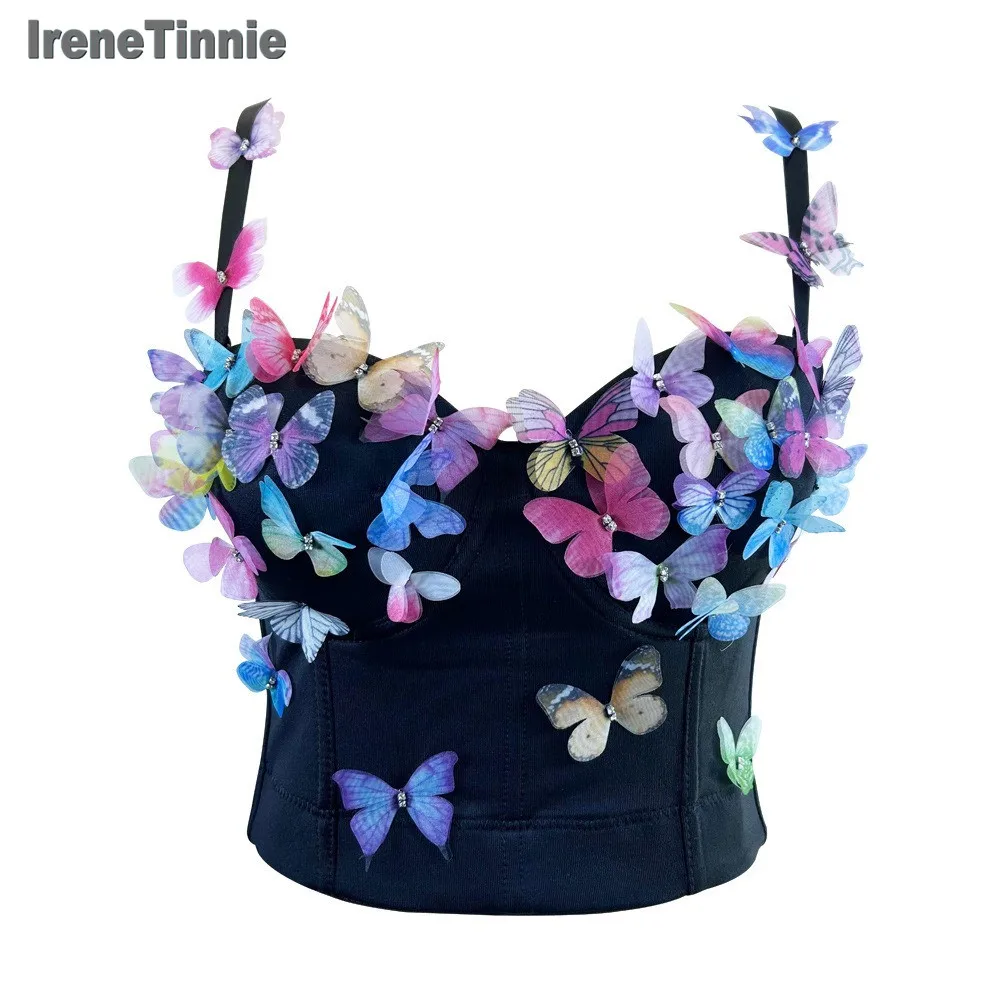 IRENE TINNIE 2024 Black Corset for Women Colorful Butterfly Bra Wear Outside Bustier Party Vintage Bodice Strap Corselet Summer