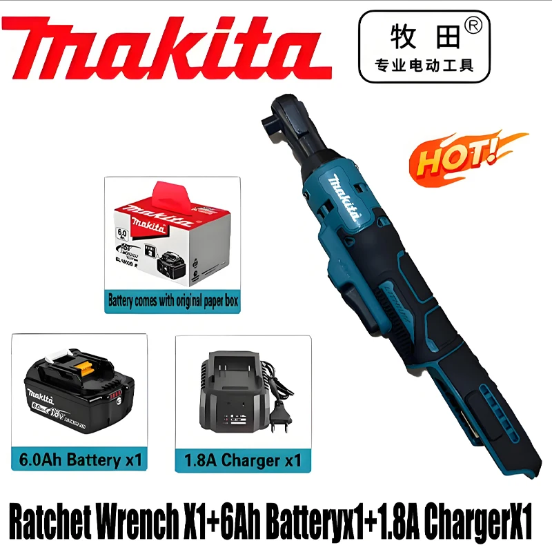 

Makita Brushless Ratchet Right Angle Wrench Cordless Driver Variable Speed Power Wrench LED 18V Power Tools（Attributes optional）