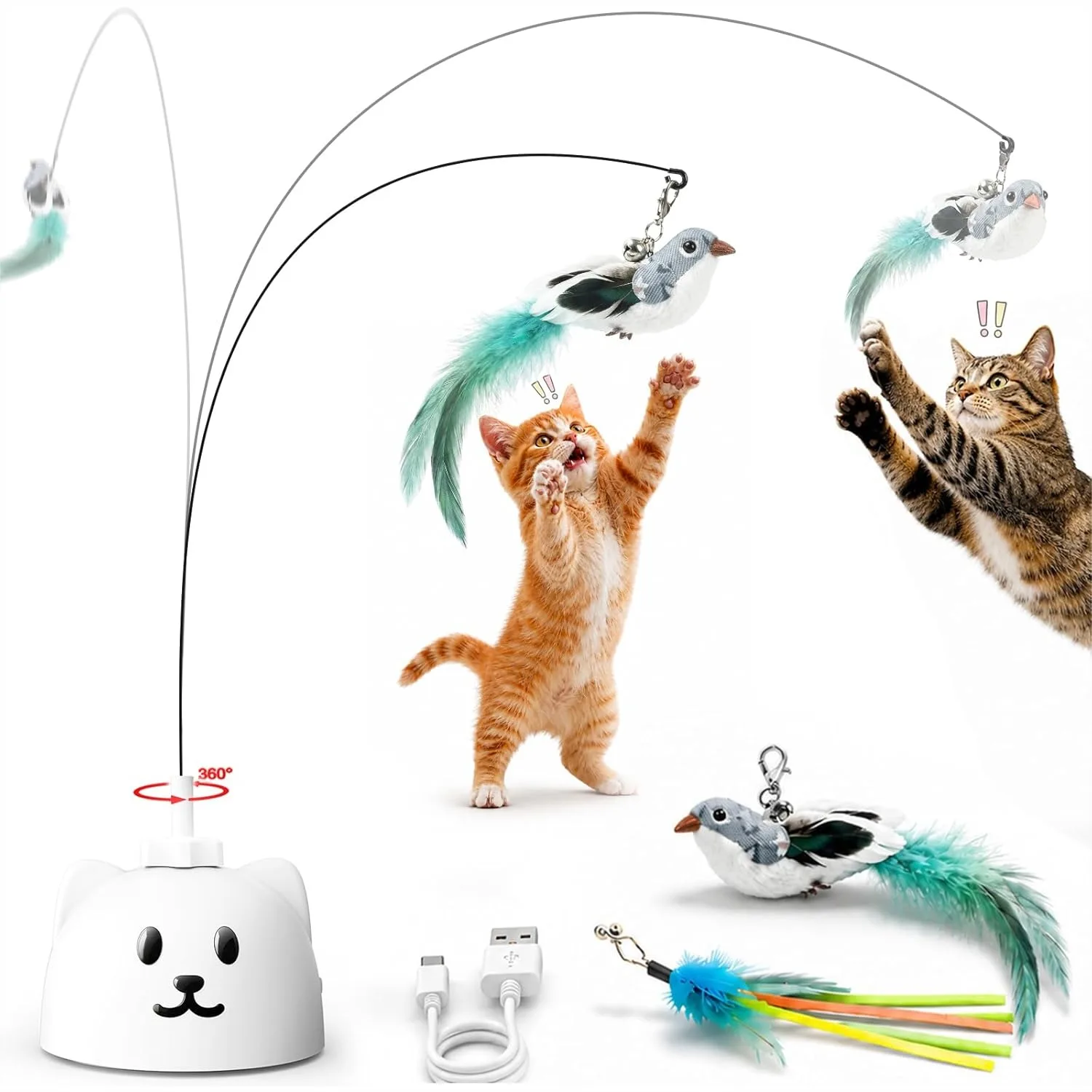 

Interactive Cat Toy for Indoor Cats - Automatic Flying Bird Feather Wand with Suction Base, Motion Activated Self-Play for Bored