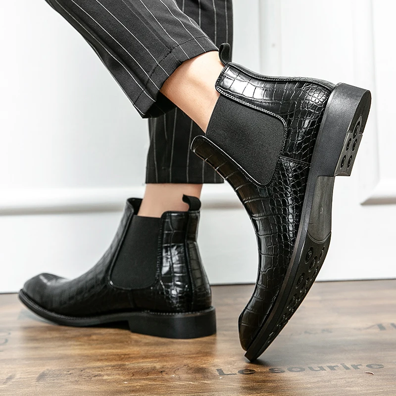 European Station Fashion Chelsea Boots Men's Boots Pointed Casual Fashion PU Leather Shoes Black Brown Size 38-45 Men's Boots