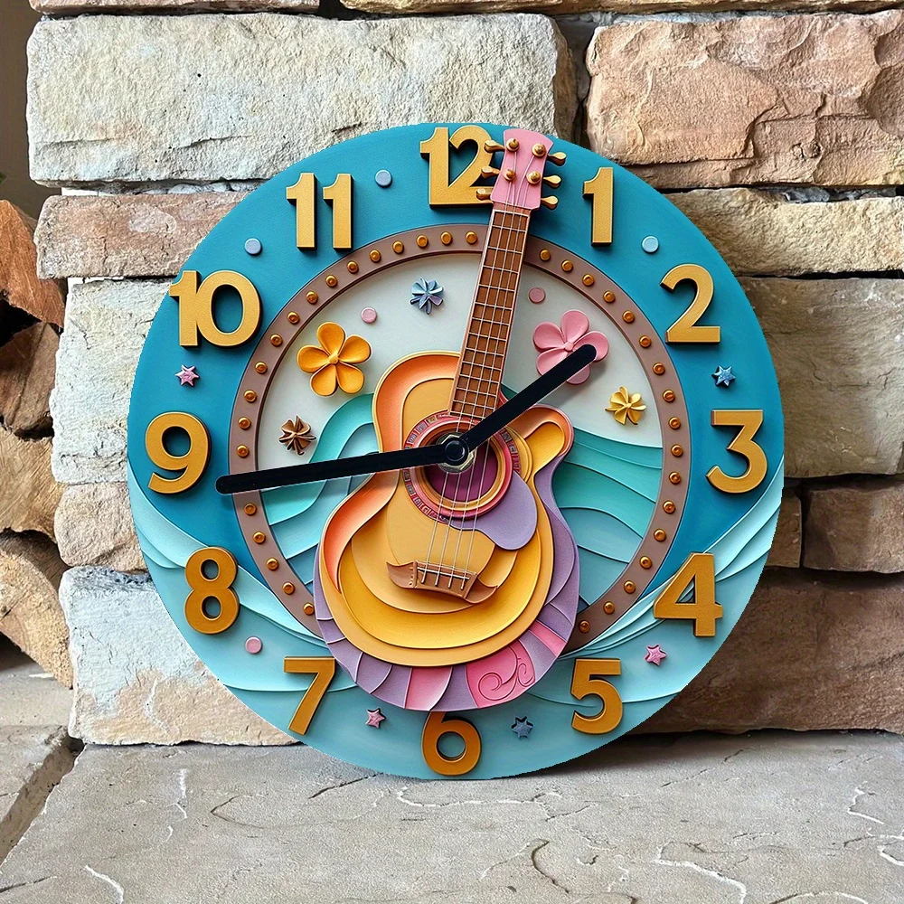 Silent Wall Clock with Guitar Theme - Diy, 2D Effects, Perfect for Living Room Decor & Holiday Gifts Wall Clock Modern Design