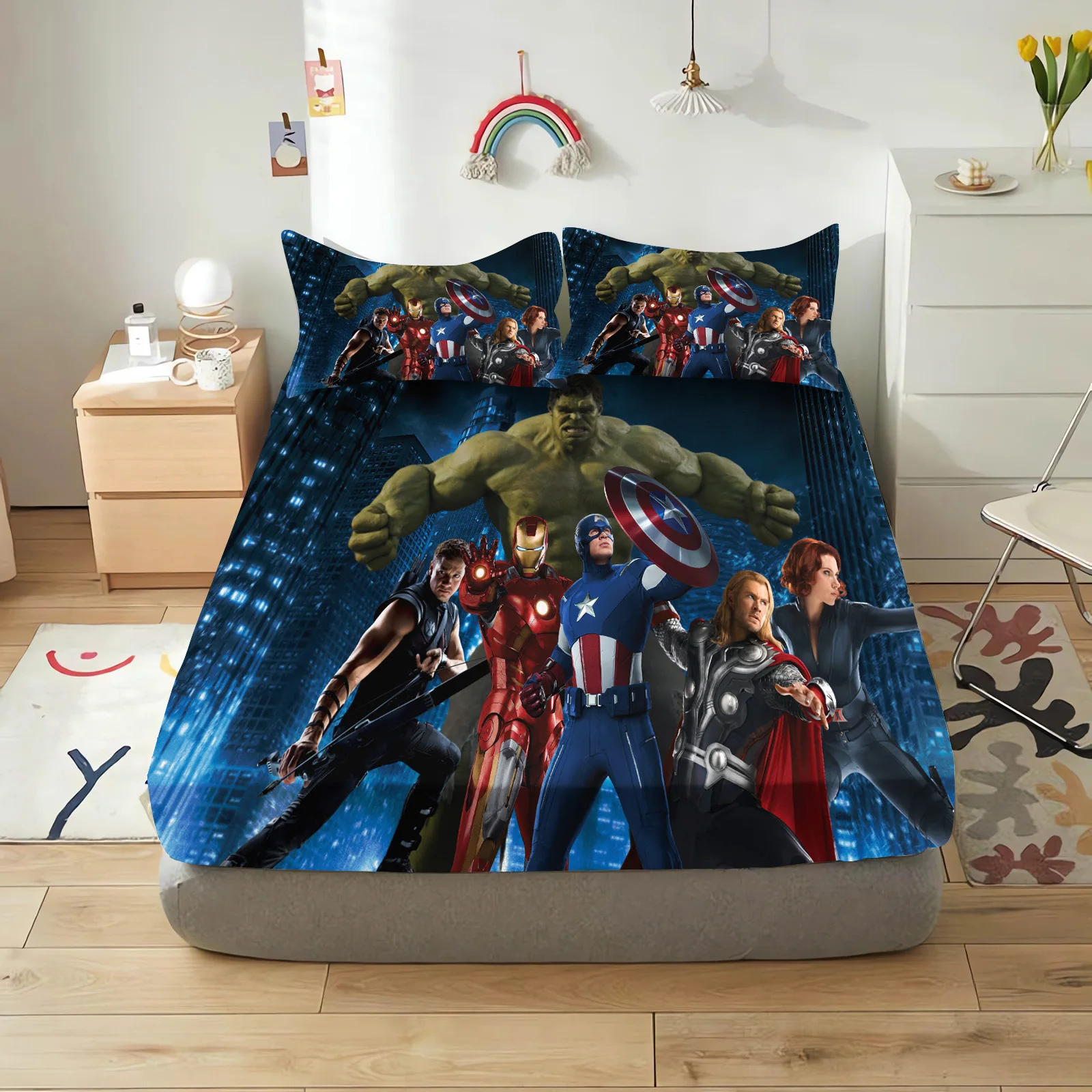 

The Avengers SpiderMan 100% Polyester 2/3pcs Bedding Set Home Fitted Sheet Printed Anime Decor Suitable For Children And Adults